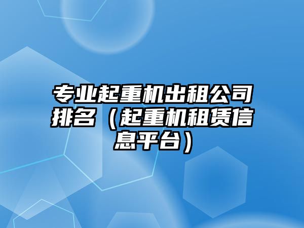 專業(yè)起重機出租公司排名（起重機租賃信息平臺）