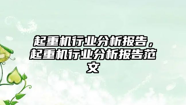 起重機行業(yè)分析報告，起重機行業(yè)分析報告范文